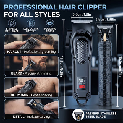 Men's Grooming Set 2pcs - Electric Hair Clipper & Detail Trimmer with USB Charging, LCD Display, Professional Hair Cutting Kit for Men, Ideal Gift for Father, Husband & Boyfriend