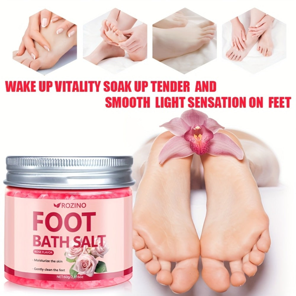 [ROZINO Foot Bath Salt] 60g ROZINO Foot Bath Salt - Hypoallergenic Sea Salt, Moisturizing & Cracked Heels, 20-Min Relaxing Soak for Dry Feet, Post-Exercise & Bedtime Routine, Oceaninspired Design