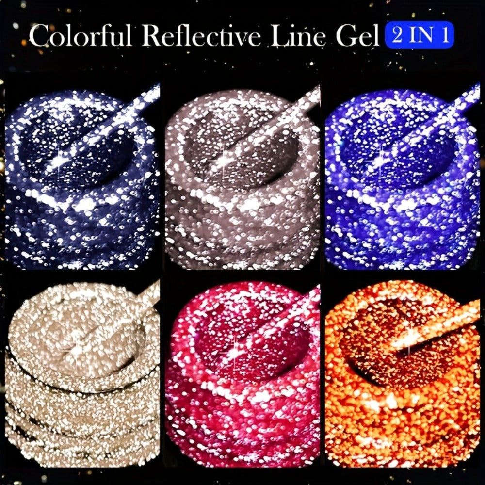 LILYCUTE 9pcs/Set Reflective Glitter Line Gel Nail Polish - Summer Bright Sparkling Gorgeous Color for Manicure, Pull Line Graffiti Painting Stripe Gel Nail Art LED Gel Varnish, Gel Nail Polis, Diy Manicure, Beauty Lovers, Salon Professionals