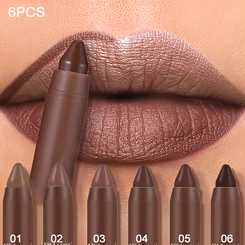 6-pack Matte Lipstick - Long-lasting, Waterproof, Fully Covering Suitable for All Skin Tones (orange, Brown, Pink, Purple, Red) - Perfect Makeup Gift for Women