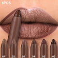 6-pack Matte Lipstick - Long-lasting, Waterproof, Fully Covering Suitable for All Skin Tones (orange, Brown, Pink, Purple, Red) - Perfect Makeup Gift for Women