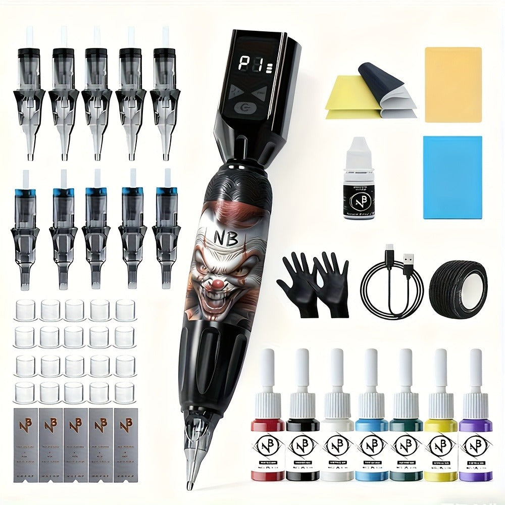 INKSOUL Wireless Tattoo Gun Kit with Rotary Tattoo Pen & LCD Screen - Cordless Tattoo Machine, Portable Tattoo Supplies W/ 1100mAh Battery, Needles & Ink Cartridges Suitable for Beginners and Professional Artists, Body Art Gift, Valentine's Day Gifts