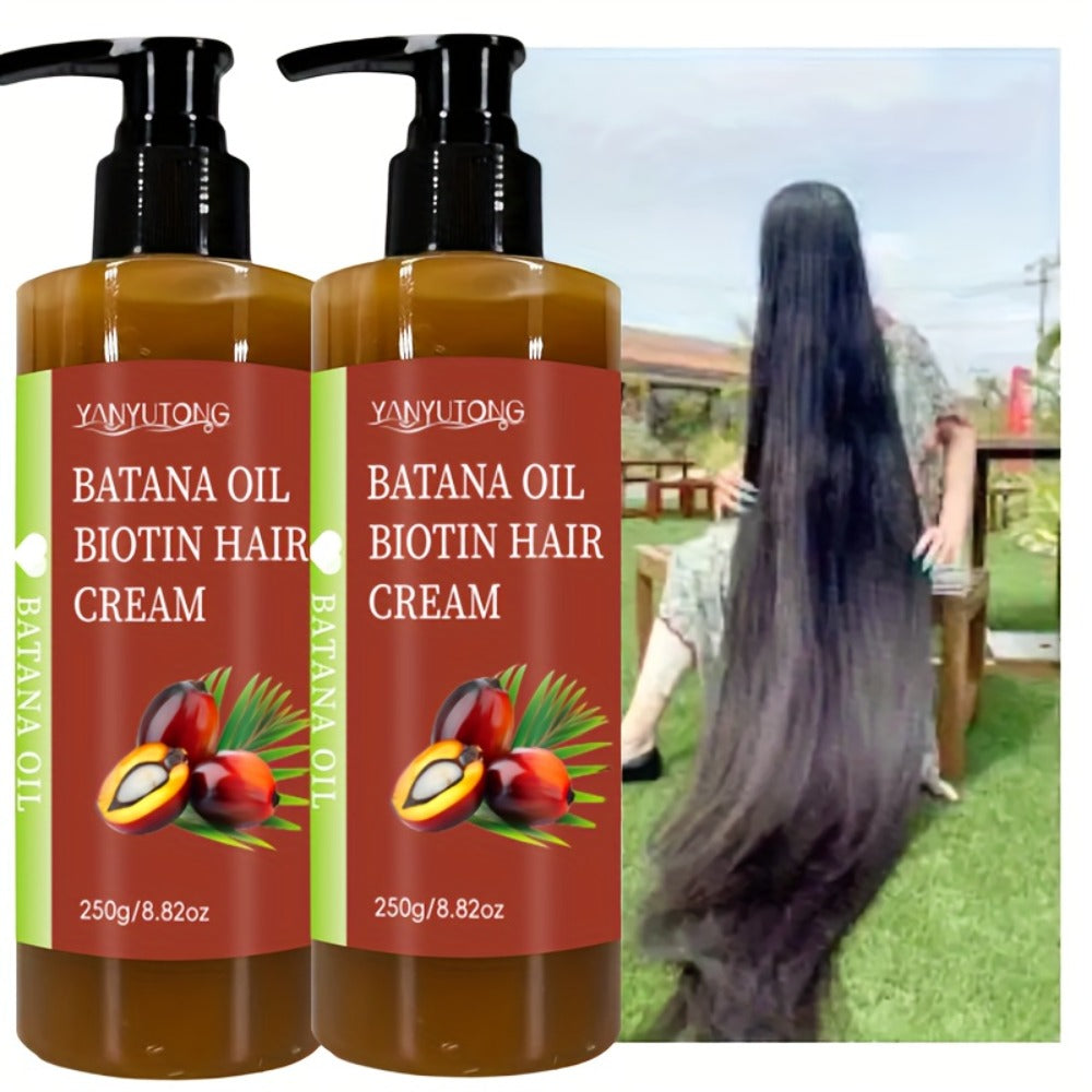 Batana Oil Biotin Hair Cream 2pcs 250g — Deep Care Anti-Frizz Smoothing Cream, Increases Hair Gloss, Prevents Breakage & Split Ends, Moisturizing for Dry Hair