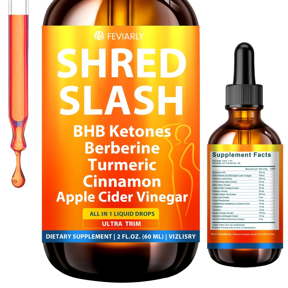 Lipo Slash 16-in-1 Liquid Drops, Natural Weight Goals for Women and Men, Supports Gut Health, Curb Cravings, Hunger Balance, BHB Ketones, Berberine, Turmeric, Cinnamon, Apple Cider Vinegar, Probiotics, Orange Flavor, Activate Level Up