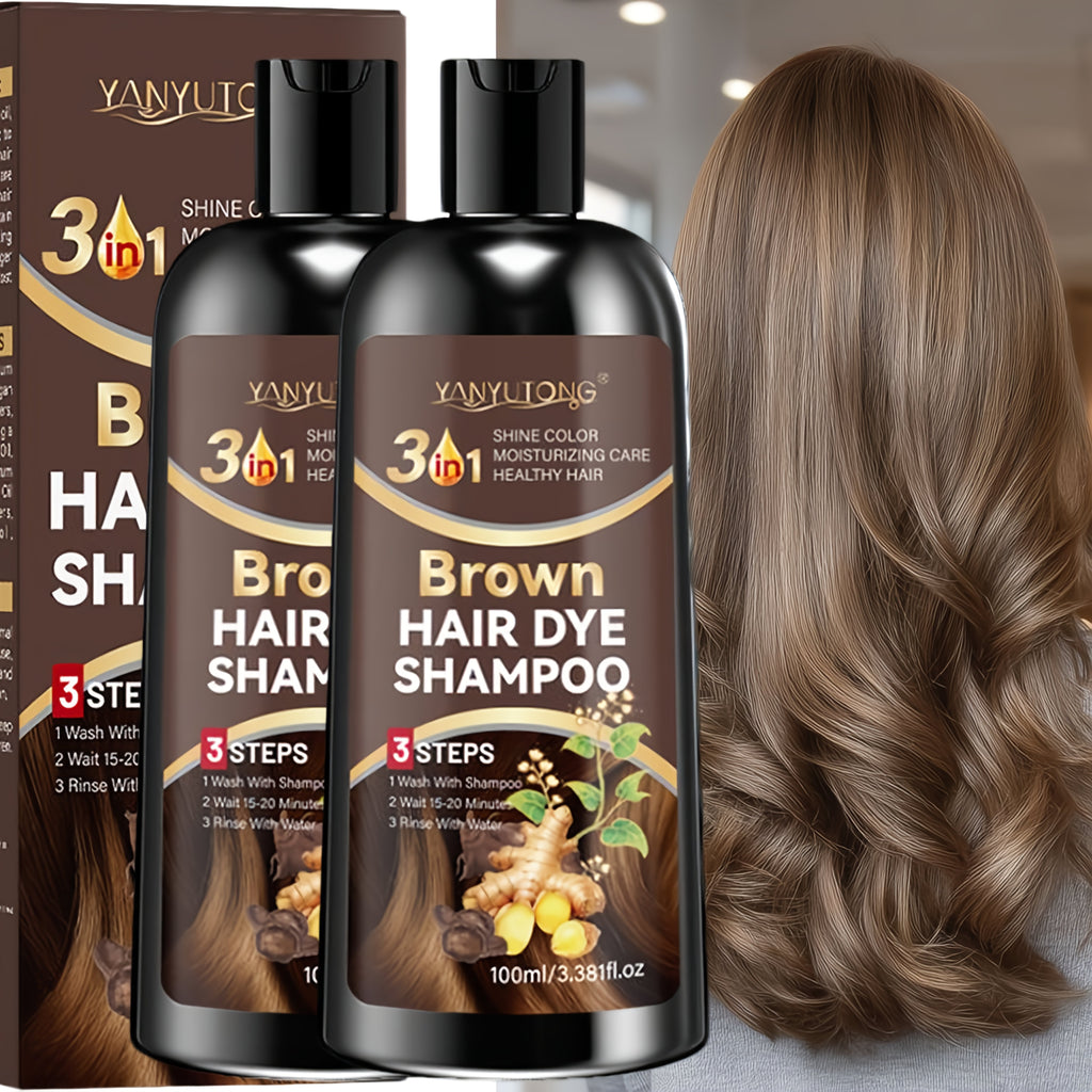 Set of Two, 3.38oz Brown Hair Dye Shampoo Enriched with Plant Extracts, Featuring Polygonum Multiflorum And Ginger Extracts, Provides Deep Moisture, Tames Frizz, Quickly Conceals Gray Hair, Gentle on Hair, Offers Long-Lasting Color