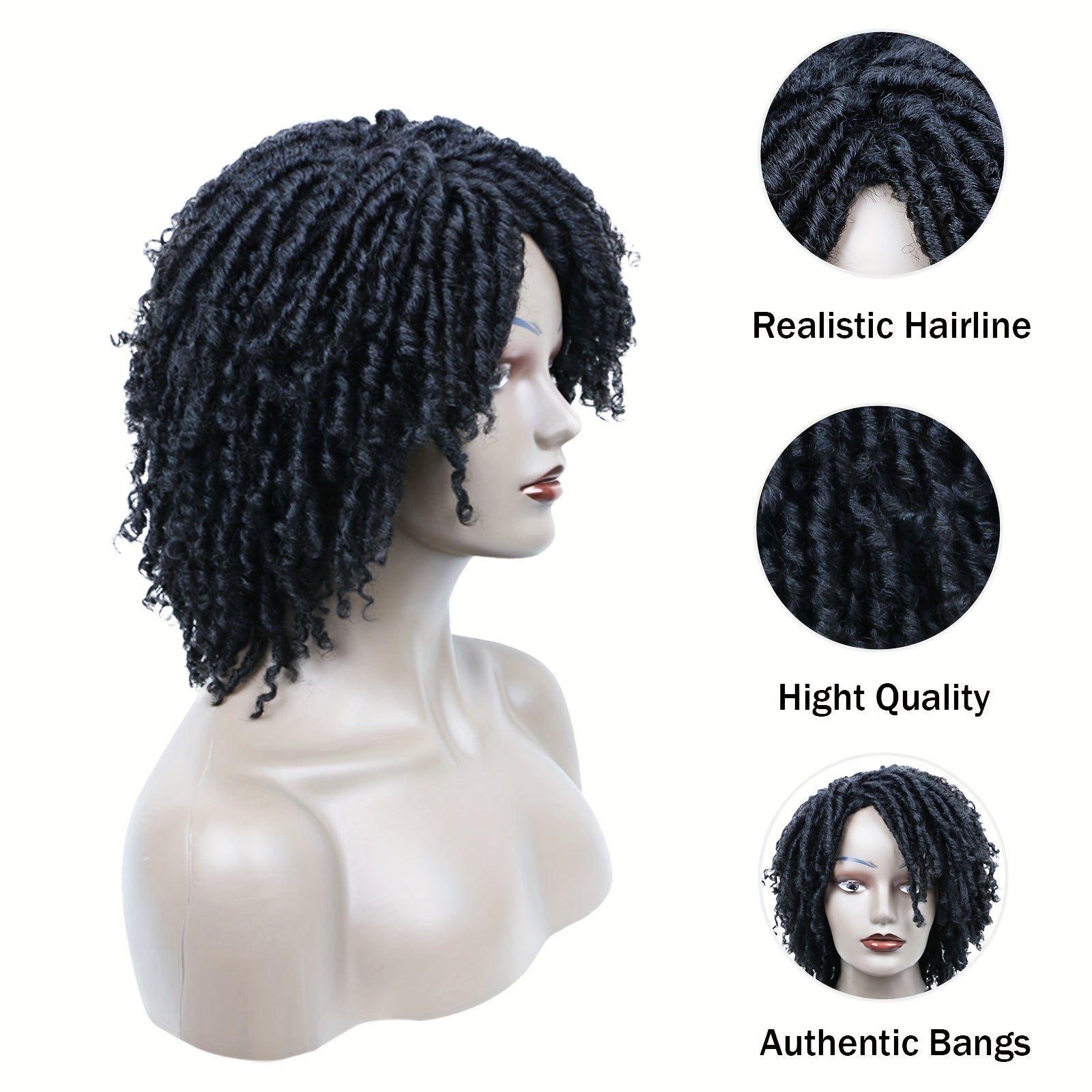 Dreadlock Braided Wigs with Headband Synthetic Goddess Faux Locs Hair Wig with Curly Ends Freetress Twist Crochet Hair Wigs for And Men Wigs Heat Resistant Fiber for Daily Party Use(1B, Dreadlock Wig)