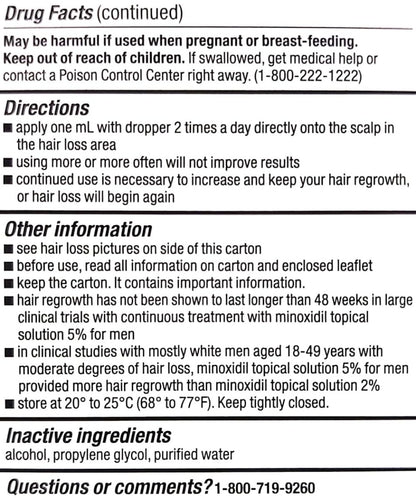 Minoxidil 5% Topical Solution for Men Hair Regrowth - Kirkland Signature Extra Strength, 6-Month Supply, 6 x 60ml Bottles with Dropper Applicator