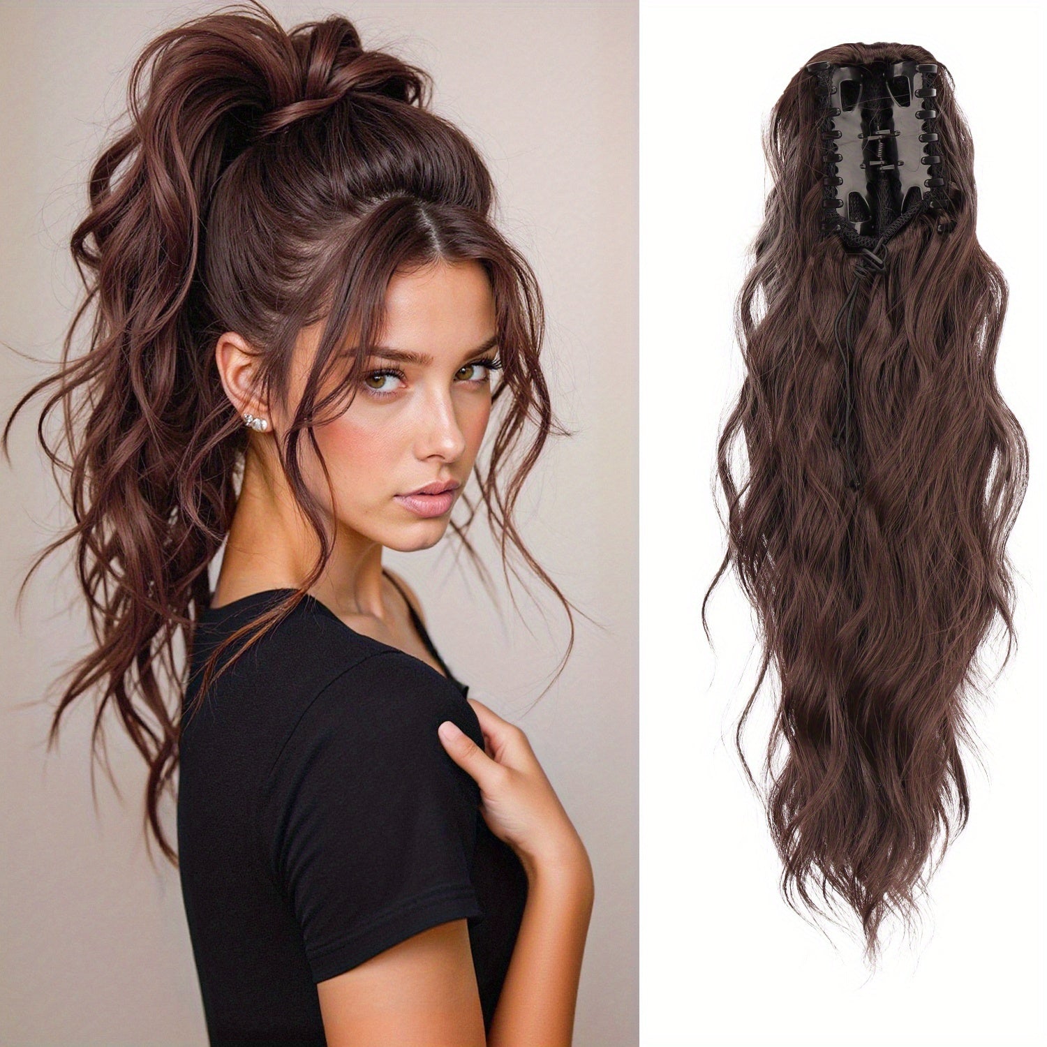 Heat-Resistant Synthetic Curly Water Wave Ponytail Wig for Women - Voluminous Multi-Color Options, Secure Clips for Daily Wear & Festive Occasions, Curly Hair Wig, Versatile Hairpiece, Stylish Hairpiece, Durable Construction, Fashion Accessory