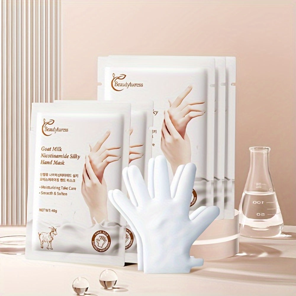 Goat Milk & Nicotinamide Hand Masks - 20 Pairs, Hypoallergenic, Moisturizing, Glycerin-Infused, Unscented, for Smooth & Soft Hands