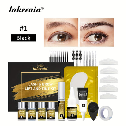 Lash and Brow Lift Tint Kit Brow Lamination Eyelash Perm Set - Long-Lasting Fuller-Looking Lashes & Brows Salon or Home Use Easy DIY Tint Dye Kit Black Brown