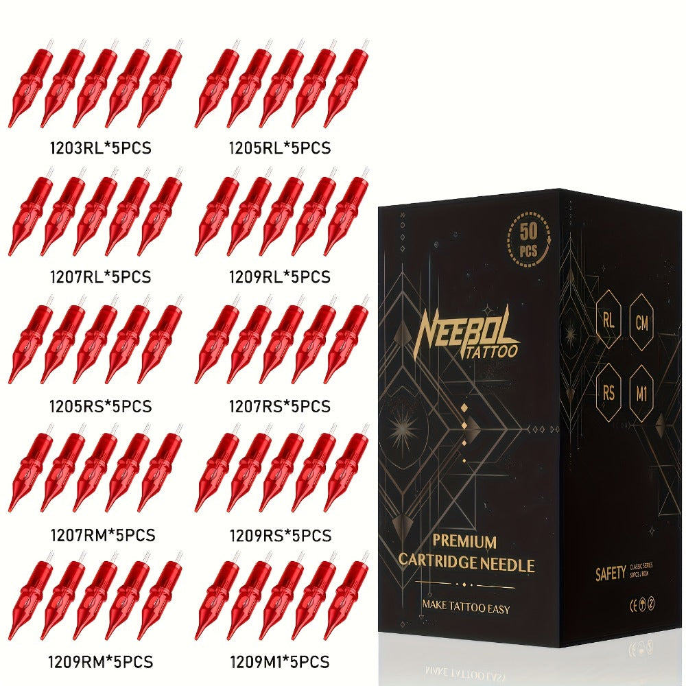 Round Liner & Shader Tattoo Cartridge Needles #10 #12 - Assorted Sizes for Tattooing, Disposable Cartridge Needle Set for Tattoo Supplies & Machine Kits, 20/50pcs