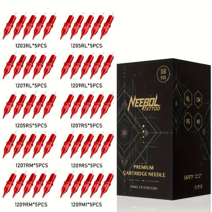 Round Liner & Shader Tattoo Cartridge Needles #10 #12 - Assorted Sizes for Tattooing, Disposable Cartridge Needle Set for Tattoo Supplies & Machine Kits, 20/50pcs