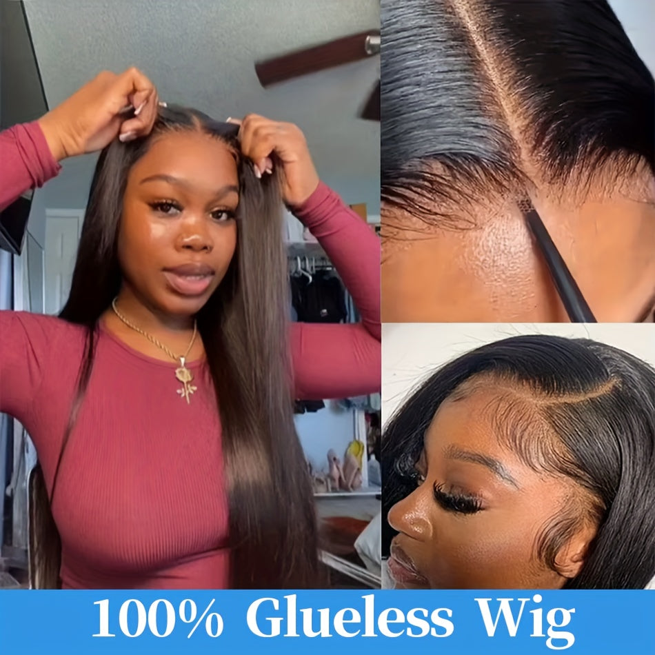Pre Cut Glueless Wigs Real Human Hair Put on And Go Bone Straight Human Hair Wigs for Women Pre Plucked 6X4.5 Ready to Wear Instantly Without Glue 3 Seconds to Wear Glueless Wig 200 Density Transparent Lace Front Human Hair Wigs Halloween Costume