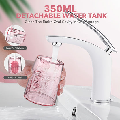 Water Dental Flosser Oral Irrigator — 5 Modes, 6 Tips, IPX7 Waterproof, 350ml Cordless Rechargeable Water Flosser for Braces, Bridges, Travel & Home Teeth Cleaning