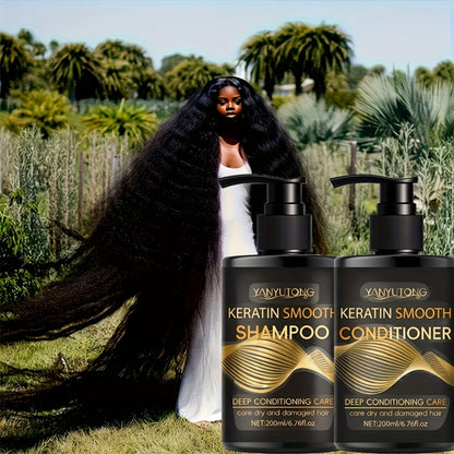 Keratin Shampoo and Conditioner Set 400ml — Repairs Breakage & Split Ends, Anti-Frizz Silky Hair for Color-Treated & Heat-Damaged Hair, Squalane Castor Oil Unisex