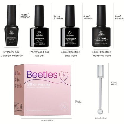 Gel Nail Polish Kit 24pcs 20 Colors Cat Eye Color Changing Glitter with Base Coat Glossy Matte Top Coat Soak Off LED Nail Art Holiday Gift Set Beetles
