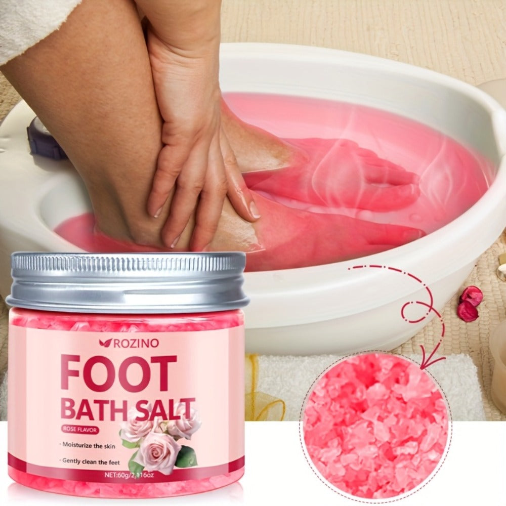 [ROZINO Foot Bath Salt] 60g ROZINO Foot Bath Salt - Hypoallergenic Sea Salt, Moisturizing & Cracked Heels, 20-Min Relaxing Soak for Dry Feet, Post-Exercise & Bedtime Routine, Oceaninspired Design