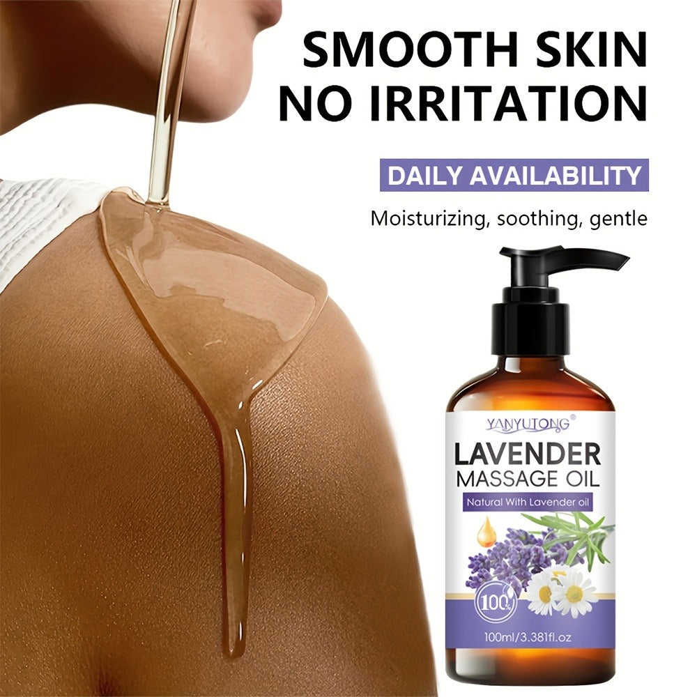 [Natural]3.38oz Lavender Massage Oil - Nourishing & Hydrating Formula with Lavender, Suitable for All Skin Types, Couples & Massage Use, Gentle & Non-Irritating, Must-Have Skincare Essential | Natural Ingredients | Ideal Holiday Gift