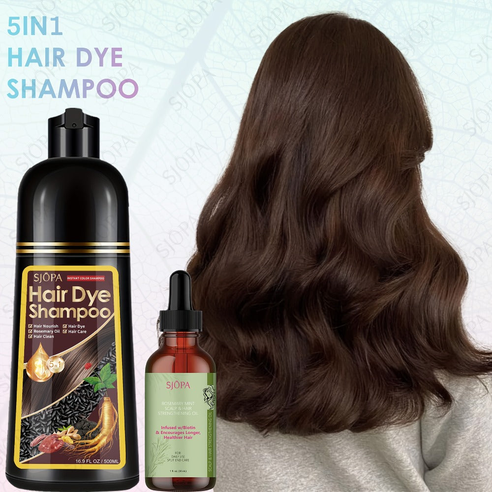 Hair Dye Coloring Shampoo 5-in-1 Upgraded - SJOPA Hibiscus Oil, Squalane & Glycerin, Quick Color & Nourishing, Gentle Skin-Safe, 12 Shades, 16.91oz