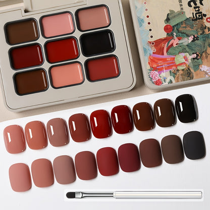 Gel Nail Polish Set 9 Colors Autumn Harvest High Saturation Long-Lasting Soak Off LED Alcohol-Free Solid Gel Polish Kit for Salon & Home Manicure with Light Therapy Pen