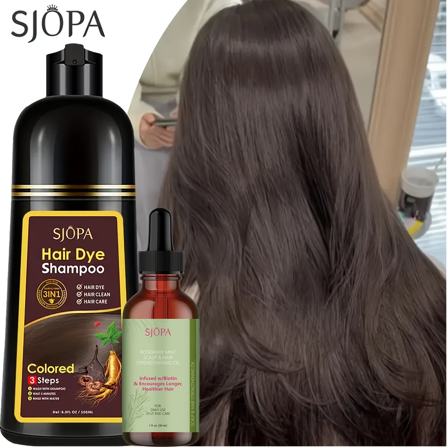 Hair Dye Shampoo Instant Color & Conditioning in One — Natural Formula, No Irritating Odor, Safe for Men & Women, 7 Colors Available, 16.9 oz / 500ml