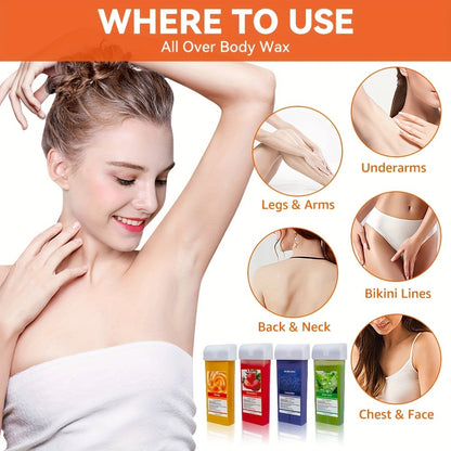 Hair Removal Roller Wax Strips 100g Handheld Depilatory Wax Kit for Smooth Skin Body Leg Arm Underarm Unisex Multiple Scents Aloe Honey Strawberry Lavender