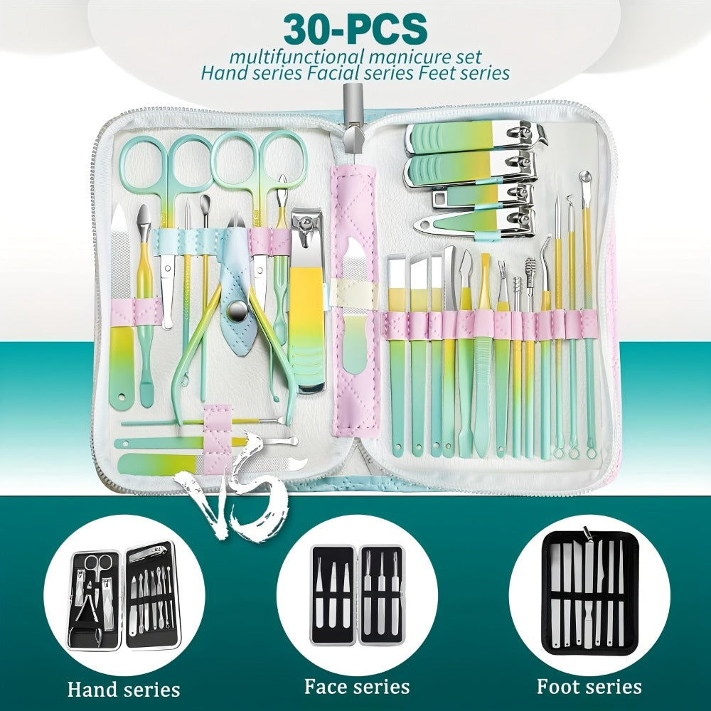 30pcs Nail Clipper Set, Men'S And Women'S Toe Clippers, Personal Care Tools, Nail And Foot Tool Beauty Kit, Gift For Men'S And Women'S Family And Friends, Comes With Portable Travel Box (Gradient)