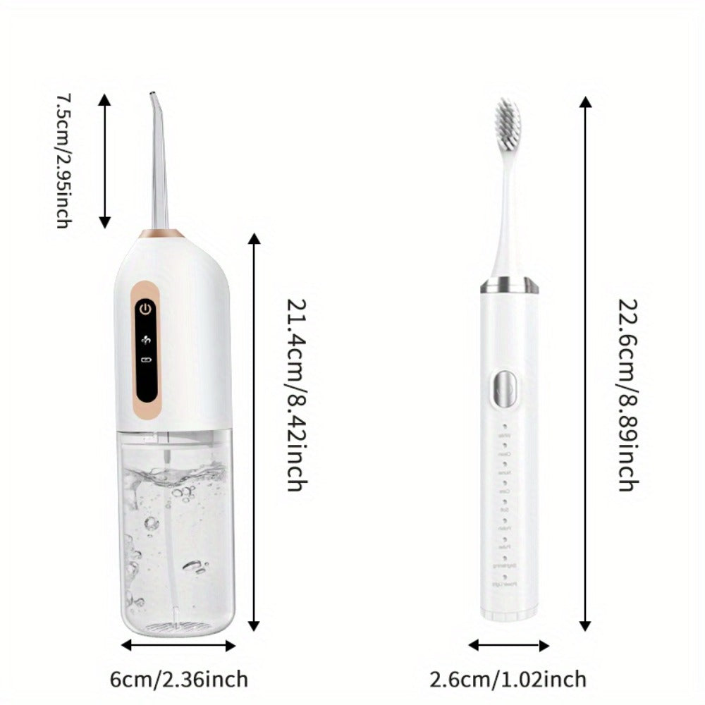 Electric Toothbrush & Water Flosser Set - 3 Modes USB Rechargeable Oral Care Kit with 4 Brush Heads & 4 Nozzles, 360° Rotating Flosser for Deep Clean