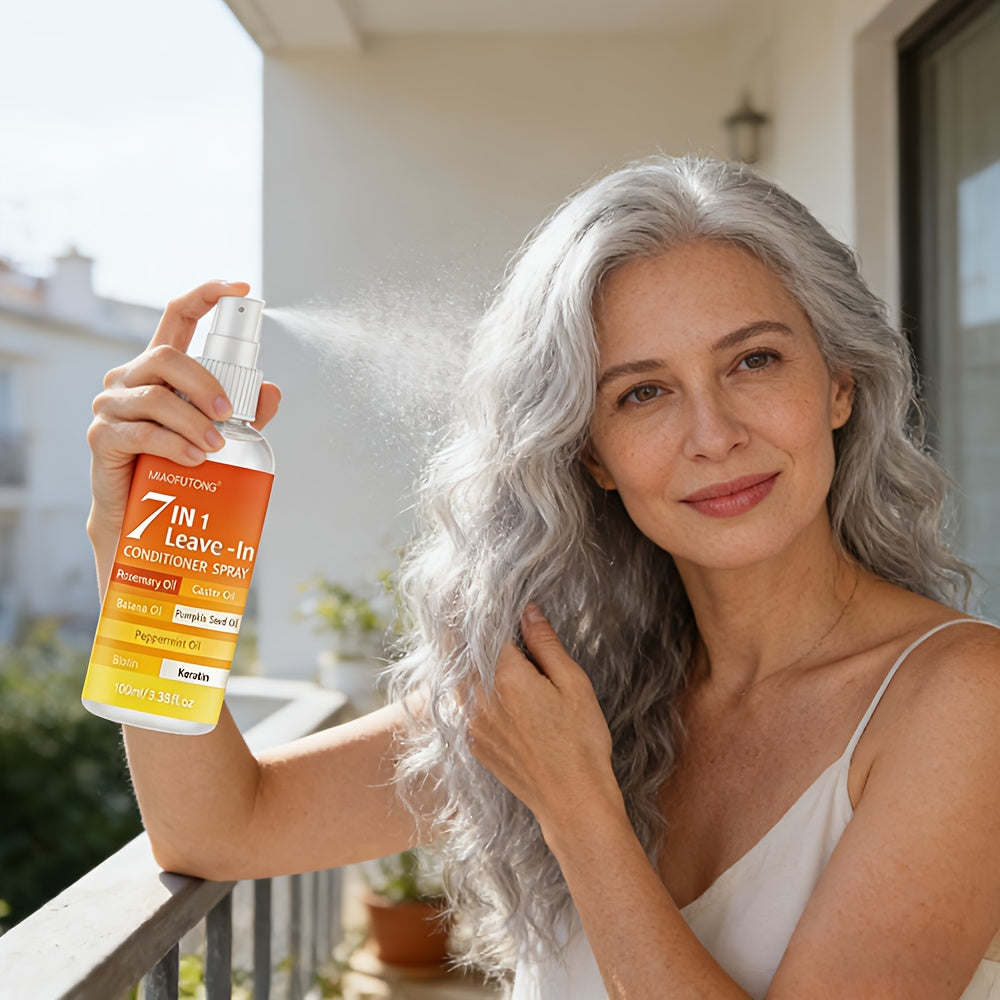 7-in-1 Hair Care Spray - More Versatile Than Conditioner! Multi-effect Essence Spray, Lasting Hold, Floral Scent, Boosts Confidence, Daily Essential, Tackles Frizz, Dryness, And Flatness, Easily Creates Shiny Hair!