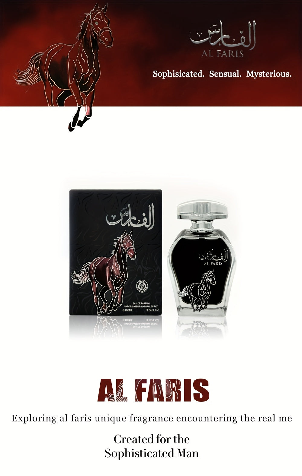AL FARIS Black Mustang, Men's Perfume In The Middle East Of Dubai, Arabia, Men's Cologne, Men's Eau De Toilette, Men's Clear Perfume, Lasting Good Smell, 3.4oz, Fragrance Rate 18% -25%, Oriental Tone, Increase Male Fremont, Attract The Opposite Sex