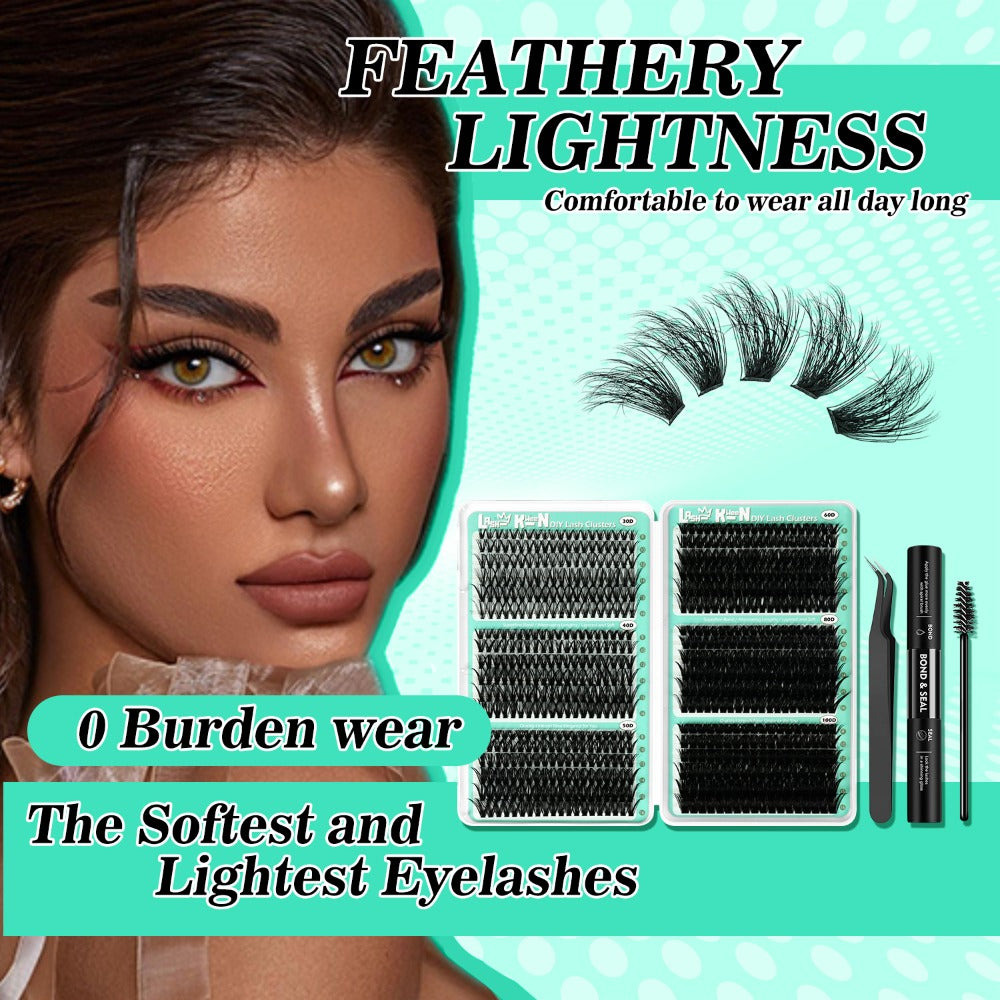 708pcs Mega Lash Clusters Kit with Tweezers Glue & Brush, Ultimate False Eyelashes Collection for Party Wedding Daily Makeup, Soft Silky Fiber Lashes, Full Voluminous Easy Apply Lash Extension Set