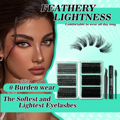 Lash Clusters Kit 708Pcs with Tweezers, Glue & Brush – Soft Silky Fiber False Eyelashes, Full Voluminous DIY Lash Extension Set for Party, Wedding, Bridal & Daily Makeup, Beginner to Pro