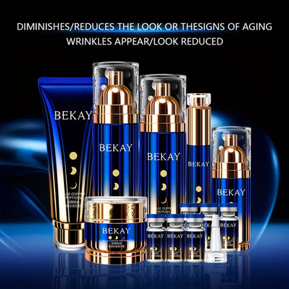 Skincare Gift Set Blue Copper Peptide & Astragalus 12pcs Box - Day Night Cream Sleep Mask Firming Brightening for All Skin Types - Valentine's Day Gift for Women