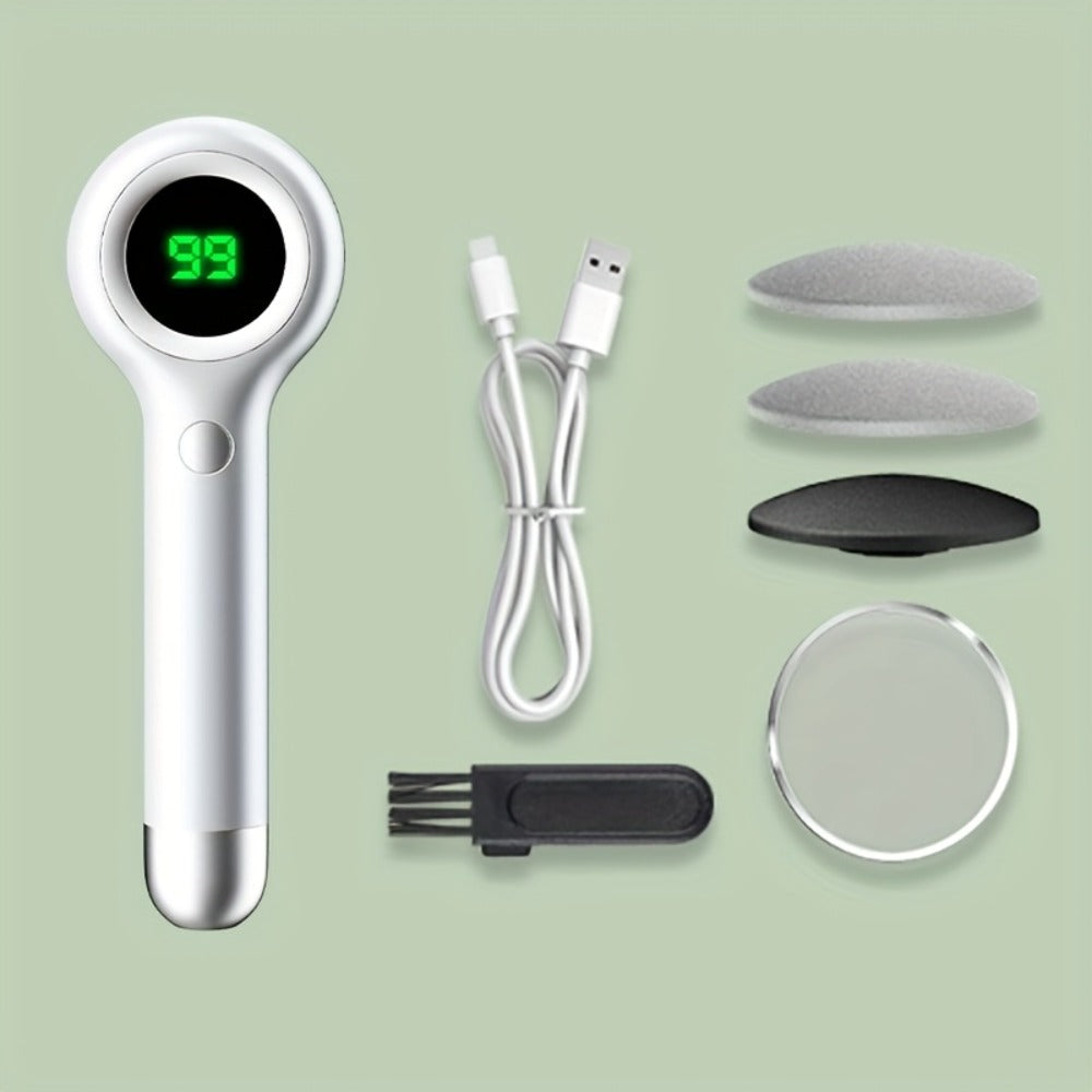 1pc USB Rechargeable Electric Foot Callus Remover Kit - Rechargeable Pedicure Tools For Feet Care With 3 Interchangeable Heads, 2 Speeds, And Dander Vacuum Cleaner - Professional Foot Care Solution For Smooth And Soft Feet