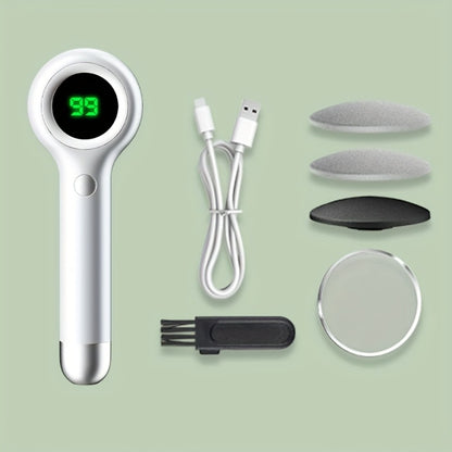 Electric Foot Callus Remover Kit USB Rechargeable - 3 Interchangeable Heads, 2 Speeds & Dander Vacuum for Smooth Soft Feet, Professional Pedicure Tool, Green & White
