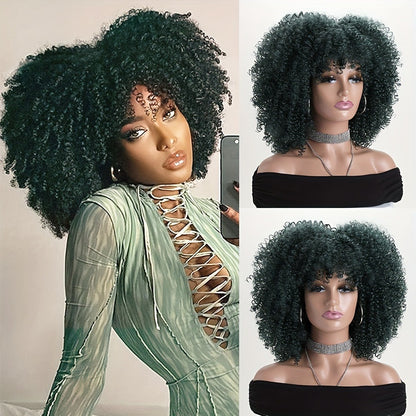 Afro Kinky Curly Wig Synthetic Short 16 Inch — 18 Colors, Heat Resistant, Elastic Net Cap, Women's Fashion Wig for Daily Wear, Cosplay, Party & Music Festival