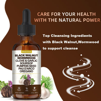 Black Walnut Wormwood Tincture — Herbal Gut Cleanse Drops with Oregano, Garlic & Berberine | Digestive Health Supplement | Natural Gut Support | 2 fl oz