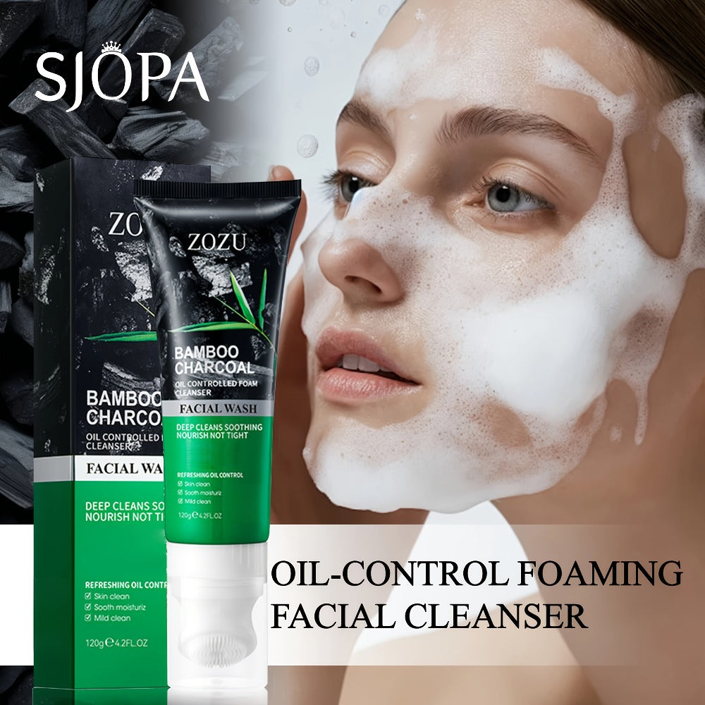 Bamboo Charcoal Pore Cleansing Kit 4pcs Deep Pore Cleanser Mask Oil Control Face Wash Cleansing Essence Extraction Brush - Daily Skincare Set All Skin Types