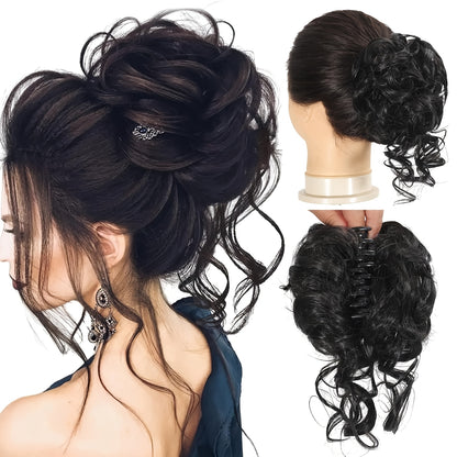 Messy Bun Hairpiece Claw Clip Curly Wavy Synthetic Hair Extension Updo for Women 6 Inch Multi-Color Easy Style No Heat Instant Bun Hair Piece