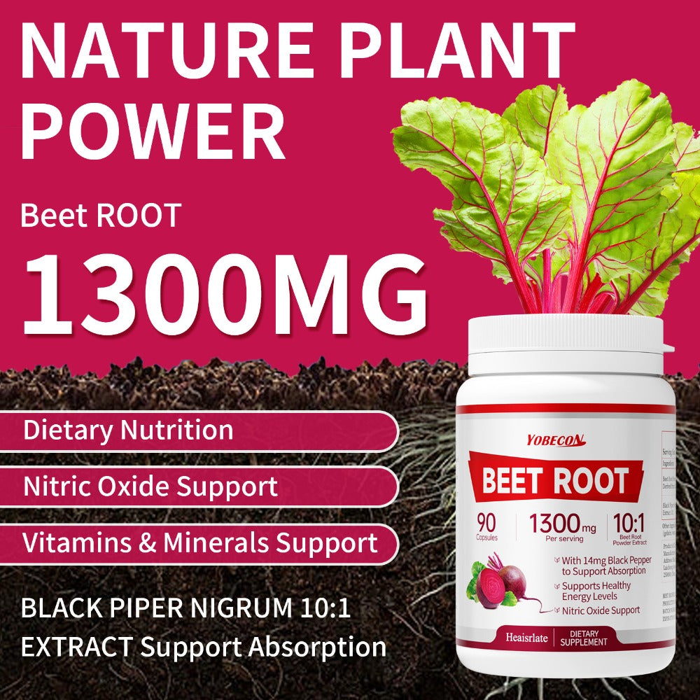 [Natural Nitric Oxide] Beet Root Capsules-1300mg High Strength Per Serving-Plant-Based Formula for Blood Flow, Intestinal Digestion, Energy & Circulation Support-Local Warehouse Vitamin Supplement, Vegetarian Capsules