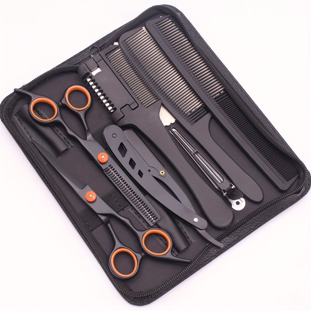 Professional 6" Japanese Steel Hair Scissors Set - 3pcs Texturizing Kit with Thinning Shears, Razor Comb & Detangling Apple Comb for Salon/ Home Use
