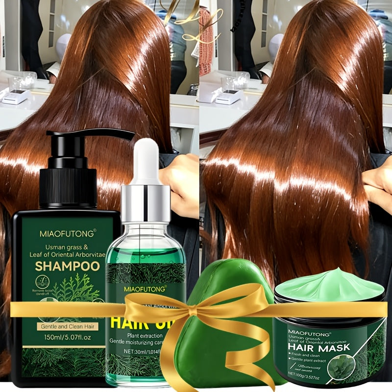 Hair Care Set 4pcs - 10-in-1 Shampoo, Conditioner, Hair Oil & Hair Mask with Usman Grass & Platycladus Extract | Strengthens, Cleanses & Restores Healthy Hair
