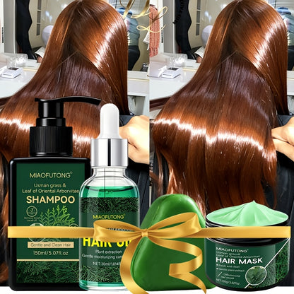 Hair Care Set 4pcs - 10-in-1 Shampoo, Conditioner, Hair Oil & Hair Mask with Usman Grass & Platycladus Extract | Strengthens, Cleanses & Restores Healthy Hair