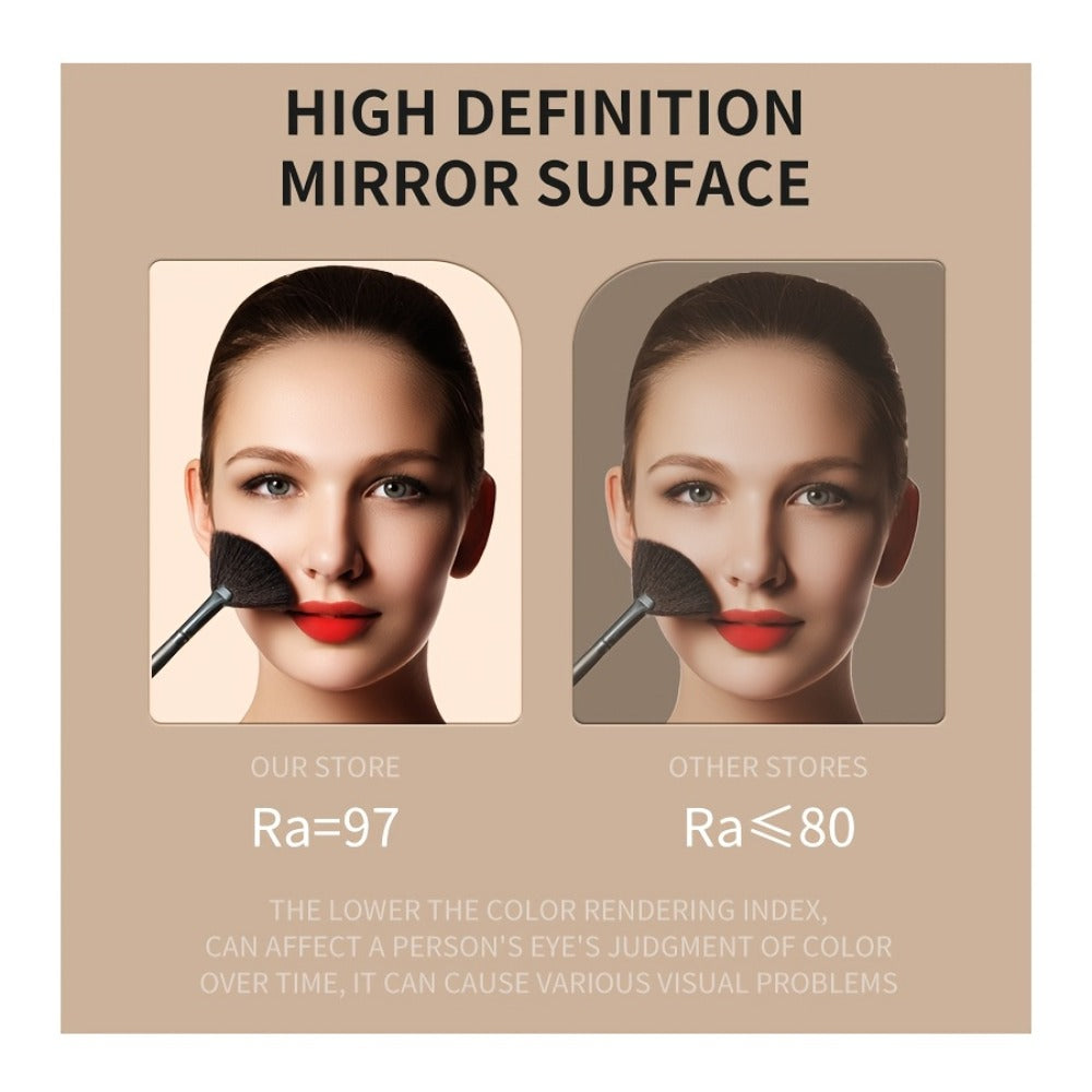 LED Makeup Mirror Folding with Touch Screen - USB Rechargeable Portable Vanity Mirror, Tri-Color Dimmable Lighting, Travel Desk Tabletop Use, Square or Round, Pink or White