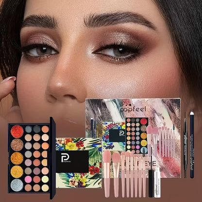 Makeup Kit Full Face POPFEEL All-in-One Eyeshadow Palette Blush Foundation Mascara Brush Set Berry Neutral Shades Gift Set for Women Beginners