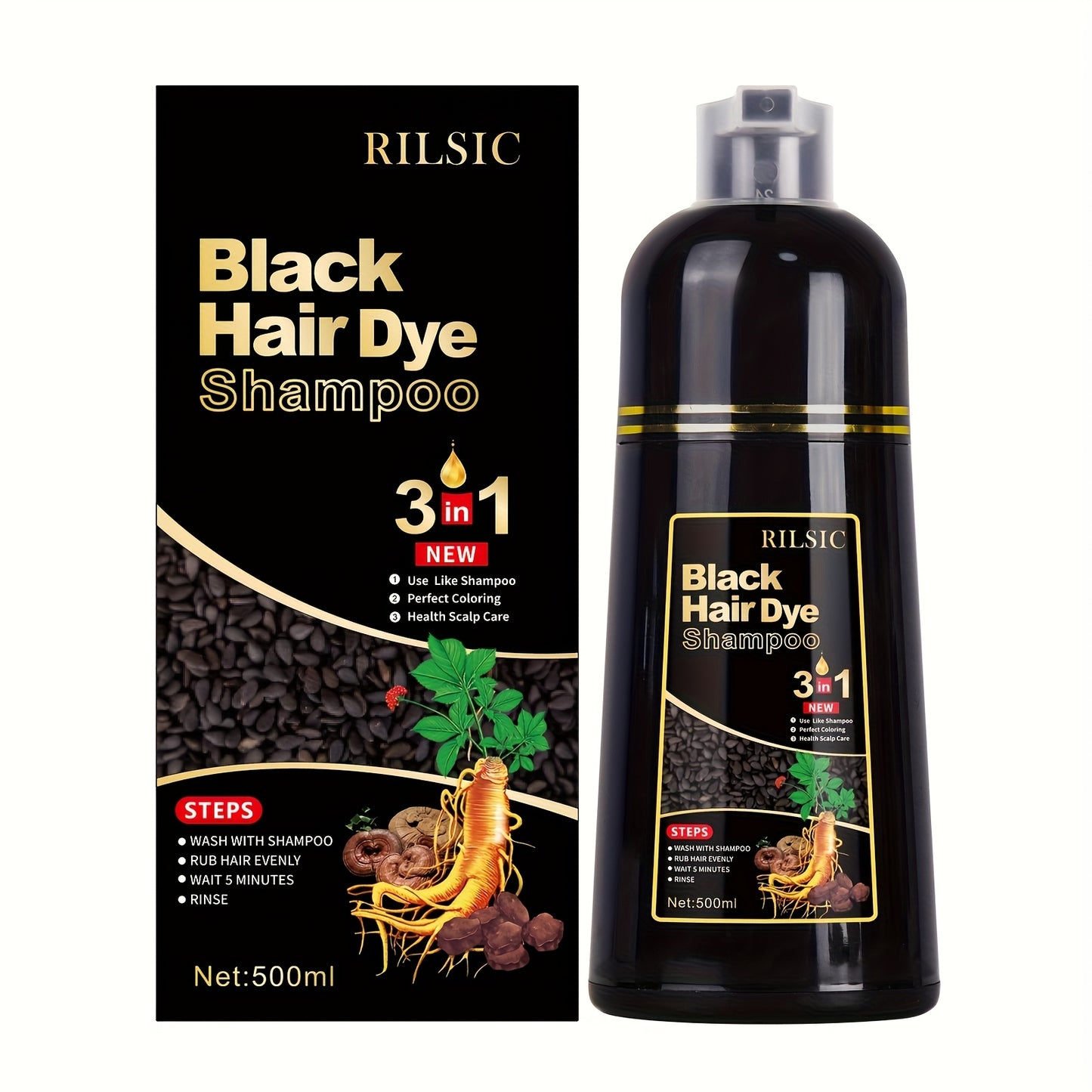 Hair Color Shampoo 3-in-1 Ammonia-Free Gray Coverage Natural Herbal Dye Works in Minutes 30-Day Lasting Color 16.91oz for Men & Women All Hair Types