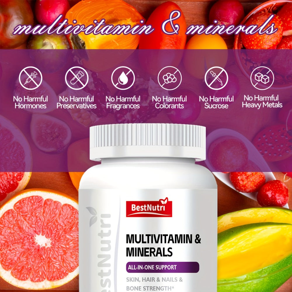 Bestnutri MULTIVITAIMIN & MINERALS ALL-IN-ONE SUPPORT Skin, Hair & Nails &Bone Strength Manufactured in A Factory