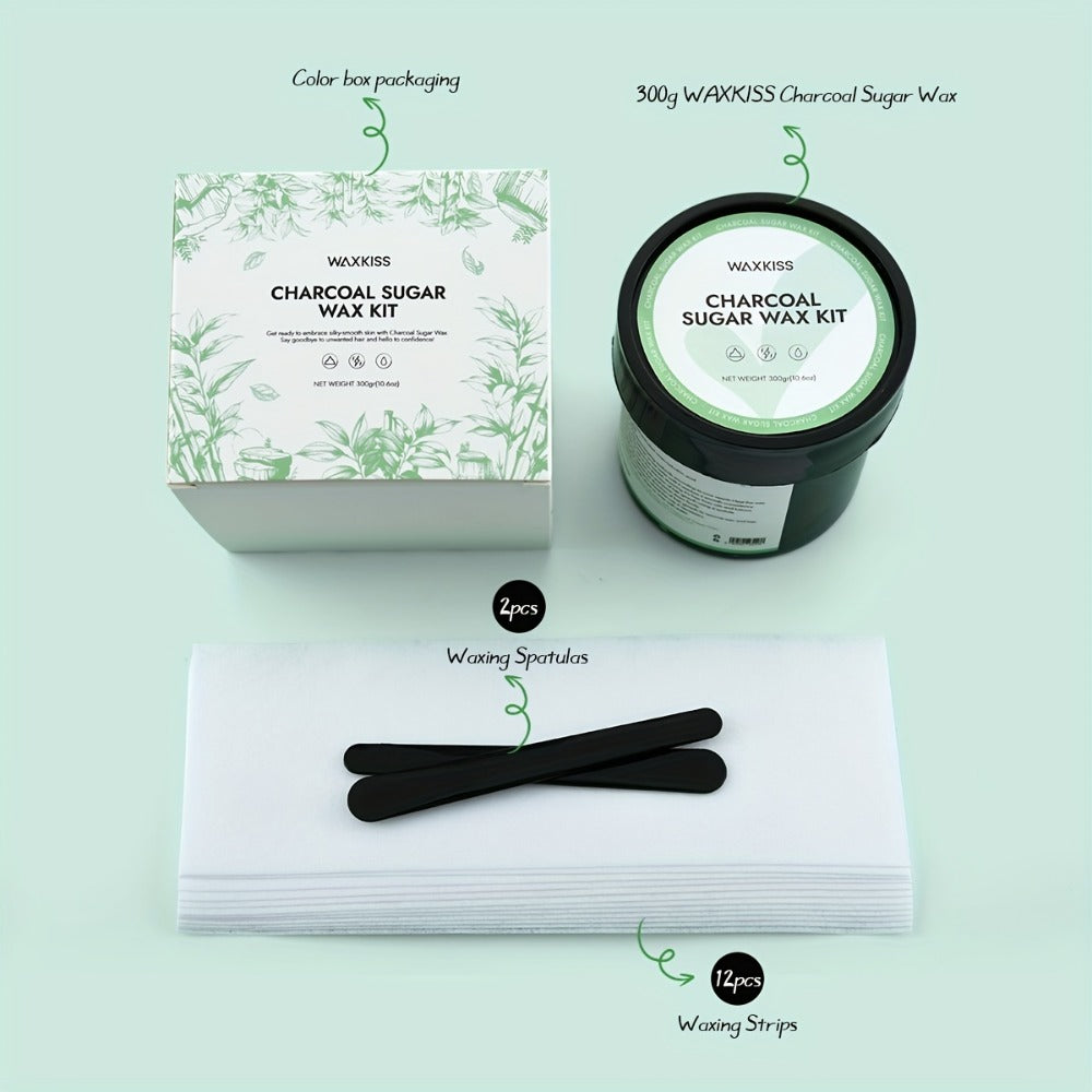 WAXKISS 300G Lemon Sugar Wax Hair Removal Soft Wax Beeswax Hair Removal Kit New Formula Is Gentle And Non-Irritating, Precise Hair Removal Without Residue, (1 Can Of Soft Wax, 12pcs Of Hair Removal Paper, 2 Wax Sticks)