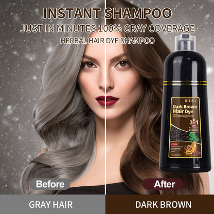Hair Dye Shampoo for Grey Hair 3-in-1 Natural Plant-Based Herbal Formula Non-Stick Scalp Covers White Hair Colors in Minutes 500ml Black Dark Brown Chestnut