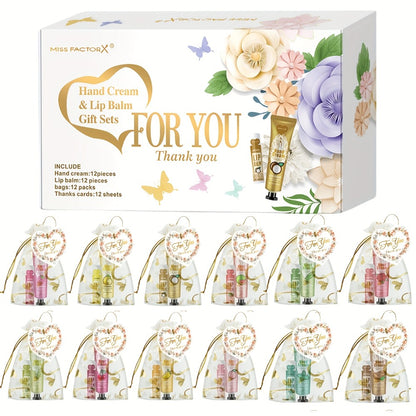 Hand Cream and Lip Balm Gift Set - Shea Butter Moisturizing Skincare Bundle for Dry Cracked Skin, Natural Body Care Kit for Women